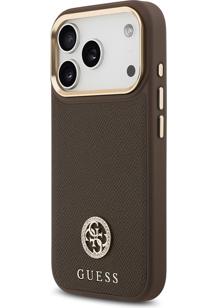 iPhone 17 Pro Uyumlu Kılıf Guess Lisanslı M-Safeli Grained Yazı ve Taşlı 4g Logolu Kapak Kahverengi fiyatları
