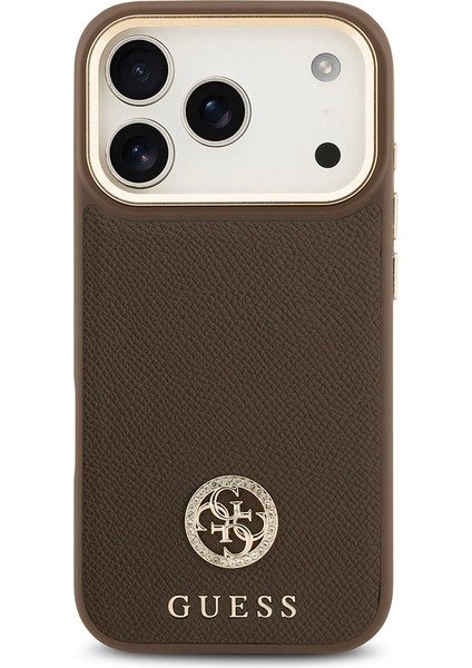 iPhone 17 Pro Uyumlu Kılıf Guess Lisanslı M-Safeli Grained Yazı ve Taşlı 4g Logolu Kapak Kahverengi modelleri