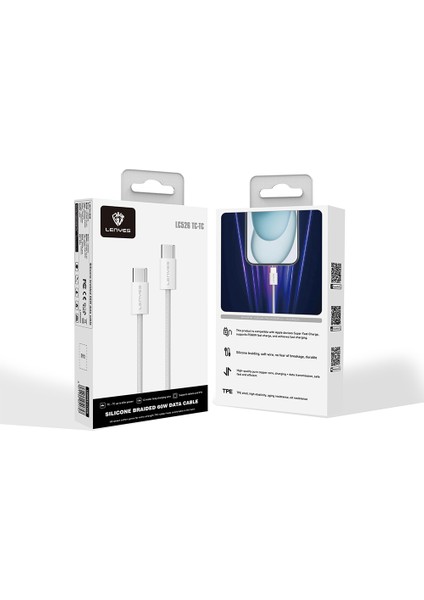 LC526 Type-C To Type-C Akıllı Çip Koruma Özellikli Data ve Şarj Kablosu 60W 1.2m Beyaz