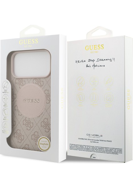 iPhone 17 Pro Max Uyumlu Kılıf Guess Lisanslı M-Safeli Yazı Logolu Circle Classic Kapak Pembe