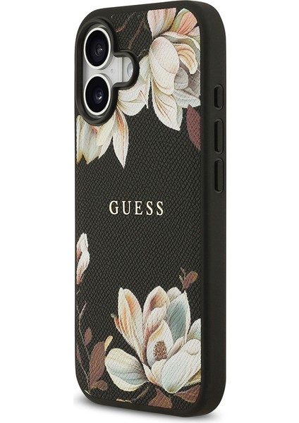 iPhone 17 Uyumlu Kılıf Guess Lisanslı M-Safeli Taneli Çiçek Tasarımlı Metal Yazı Logolu Kapak Siyah fiyatları
