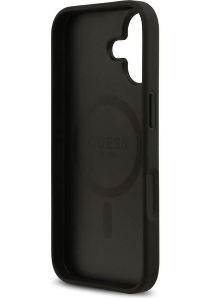 iPhone 17 Uyumlu Kılıf Guess Lisanslı M-Safeli Taneli Çiçek Tasarımlı Metal Yazı Logolu Kapak Siyah