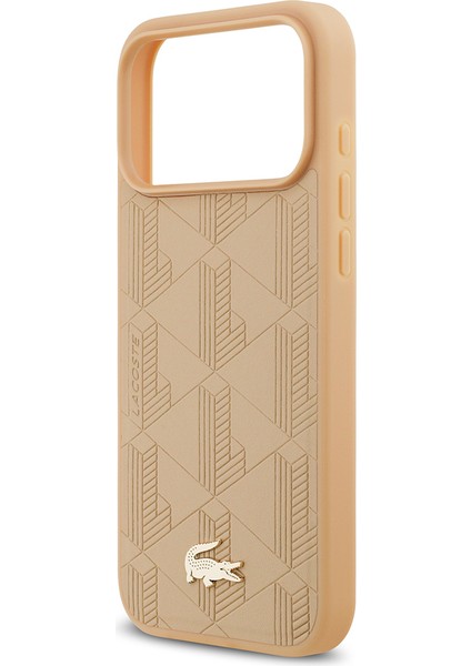 iPhone 17 Pro Max Uyumlu Kılıf Lacoste Lisanslı M-Safeli Pu Deri Karışık Monogram Desenli Kapak Bej