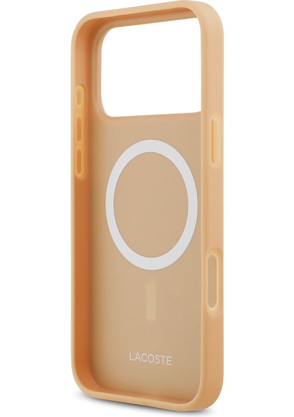 iPhone 17 Pro Max Uyumlu Kılıf Lacoste Lisanslı M-Safeli Pu Deri Karışık Monogram Desenli Kapak Bej