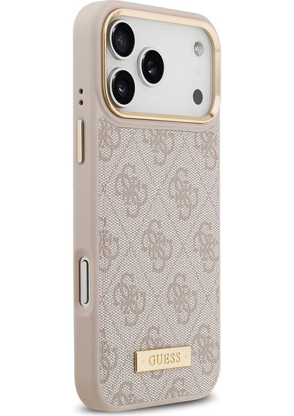iPhone 17 Pro Max Uyumlu Kılıf Guess Lisanslı M-Safeli 4g Desenli Pu Metal Plaka Klasik Logolu Pembe fırsatları
