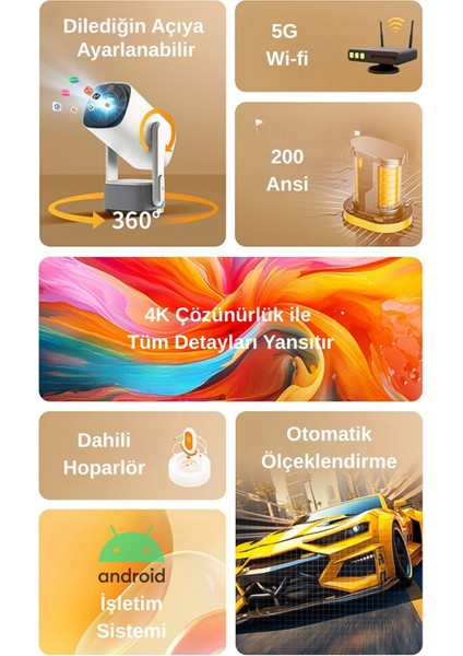 K2 Powerbank Şarjlı 4K Çözünürlük Android Projeksyion Cihazı 5g Wifi Destekli Full Hd Projektör modelleri