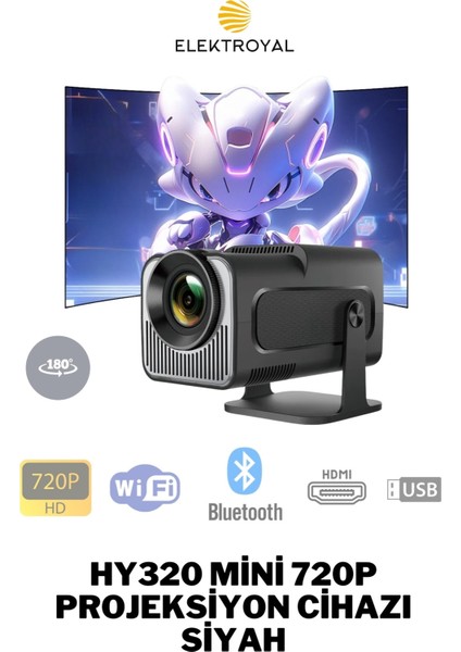 HY320 Mini 720P Android Wireless Bluetooth Destekli Projeksiyon Cihazı Siyah