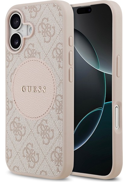 iPhone 17 Uyumlu Kılıf Guess Orjinal Lisanslı M-Safeli Yazı Logolu Circle Classic Kapak Pembe