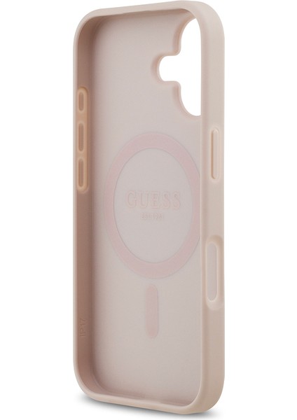 iPhone 17 Uyumlu Kılıf Guess Orjinal Lisanslı M-Safeli Yazı Logolu Circle Classic Kapak Pembe