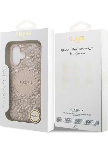 iPhone 17 Uyumlu Kılıf Guess Orjinal Lisanslı M-Safeli Yazı Logolu Circle Classic Kapak Pembe