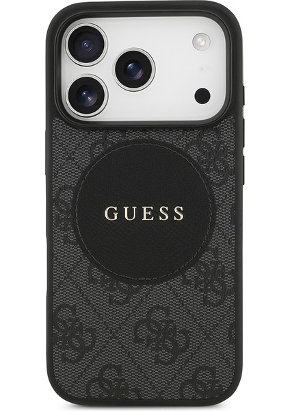 iPhone 17 Pro Uyumlu Kılıf Guess Orjinal Lisanslı M-Safeli Yazı Logolu Circle Classic Kapak Siyah modelleri