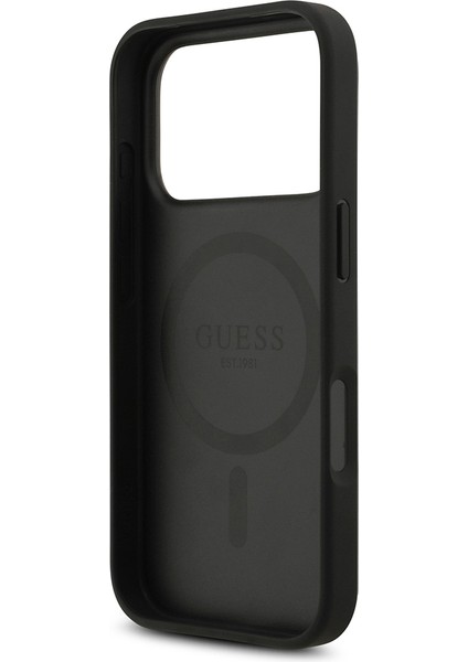 iPhone 17 Pro Uyumlu Kılıf Guess Orjinal Lisanslı M-Safeli Yazı Logolu Circle Classic Kapak Siyah