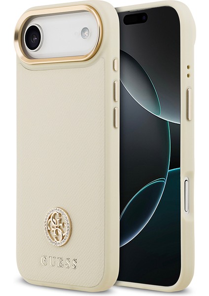iPhone 17 Air Uyumlu Kılıf Guess Orjinal Lisanslı M-Safeli Grained Yazı ve Taşlı 4g Logolu Kapak Bej