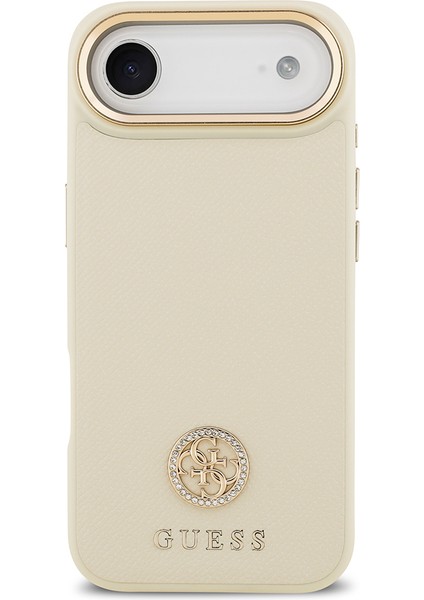 iPhone 17 Air Uyumlu Kılıf Guess Orjinal Lisanslı M-Safeli Grained Yazı ve Taşlı 4g Logolu Kapak Bej modelleri
