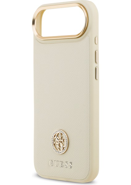 iPhone 17 Air Uyumlu Kılıf Guess Orjinal Lisanslı M-Safeli Grained Yazı ve Taşlı 4g Logolu Kapak Bej