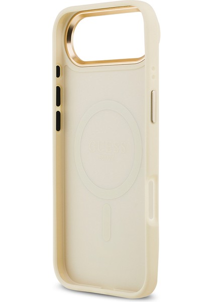 iPhone 17 Air Uyumlu Kılıf Guess Orjinal Lisanslı M-Safeli Grained Yazı ve Taşlı 4g Logolu Kapak Bej