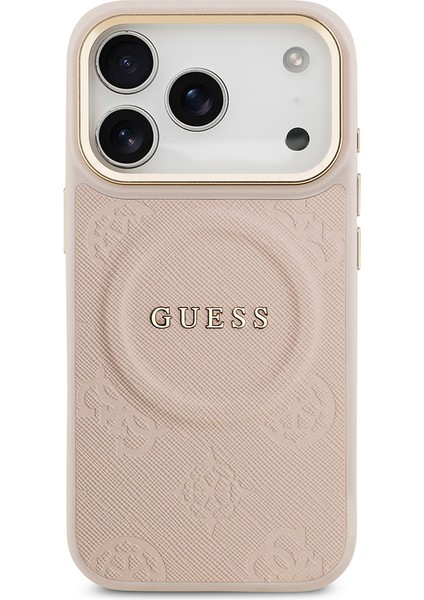 iPhone 17 Pro Uyumlu Kılıf Guess Lisanslı M-Safeli Sıcak Baskılı Yazı Logolu Pu Deri Peony Pembe modelleri