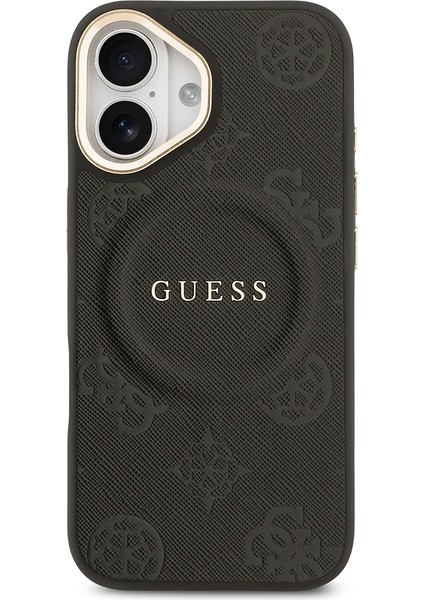 iPhone 17 Uyumlu Kılıf Guess Lisanslı M-Safeli Sıcak Baskılı Yazı Logolu Pu Deri Peony Kapak Siyah modelleri