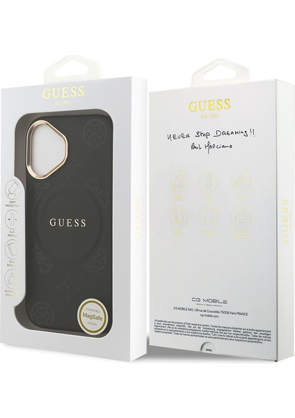 iPhone 17 Uyumlu Kılıf Guess Lisanslı M-Safeli Sıcak Baskılı Yazı Logolu Pu Deri Peony Kapak Siyah