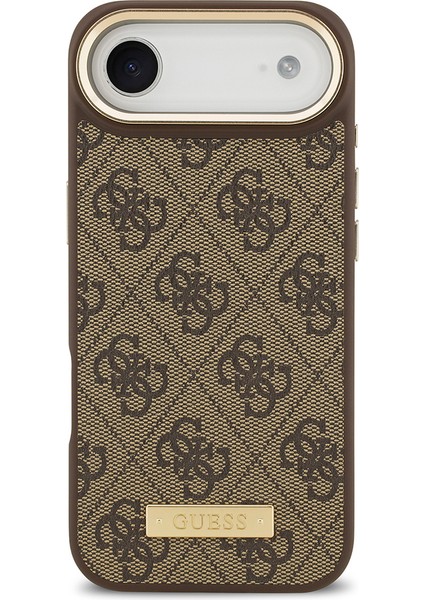iPhone 17 Air Uyumlu Kılıf Guess Lisanslı M-Safeli 4g Desen Pu Metal Plaka Klasik Logolu Kahverengi modelleri