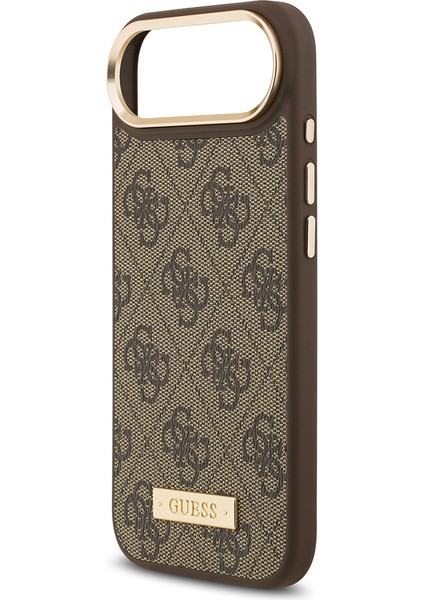 iPhone 17 Air Uyumlu Kılıf Guess Lisanslı M-Safeli 4g Desen Pu Metal Plaka Klasik Logolu Kahverengi