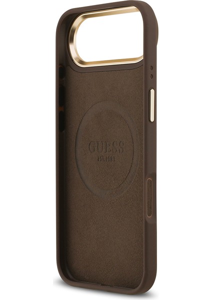 iPhone 17 Air Uyumlu Kılıf Guess Lisanslı M-Safeli 4g Desen Pu Metal Plaka Klasik Logolu Kahverengi