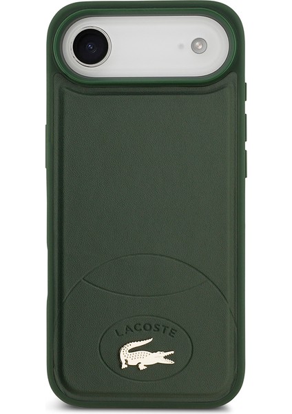 iPhone 17 Air Uyumlu Kılıf Lacoste Lisanslı M-Safe Şarj Özellikli Pu Deri Metal Logolu Kapak Yeşil modelleri