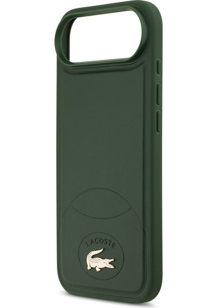 iPhone 17 Air Uyumlu Kılıf Lacoste Lisanslı M-Safe Şarj Özellikli Pu Deri Metal Logolu Kapak Yeşil