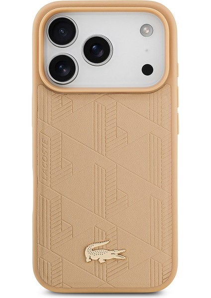 iPhone 17 Pro Uyumlu Kılıf Lacoste Lisanslı M-Safeli Pu Deri Karışık Monogram Desenli Kapak Bej fiyatları