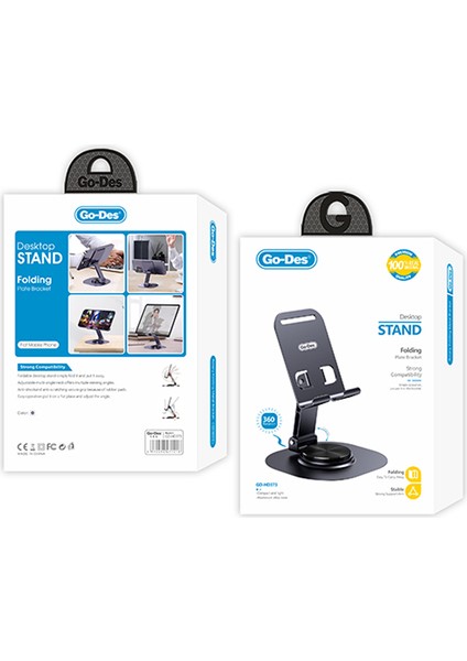 Go Des GD-HD373 Ayarlanabilir Katlanabilir 360 Derece Dönebilen Telefon ve Tablet Standı Siyah