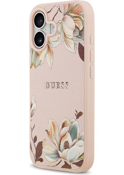 iPhone 17 Uyumlu Kılıf Guess Lisanslı M-Safeli Taneli Çiçek Tasarımlı Metal Yazı Logolu Kapak Pembe fiyatları