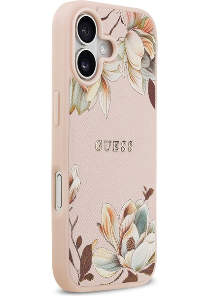iPhone 17 Uyumlu Kılıf Guess Lisanslı M-Safeli Taneli Çiçek Tasarımlı Metal Yazı Logolu Kapak Pembe fırsatları