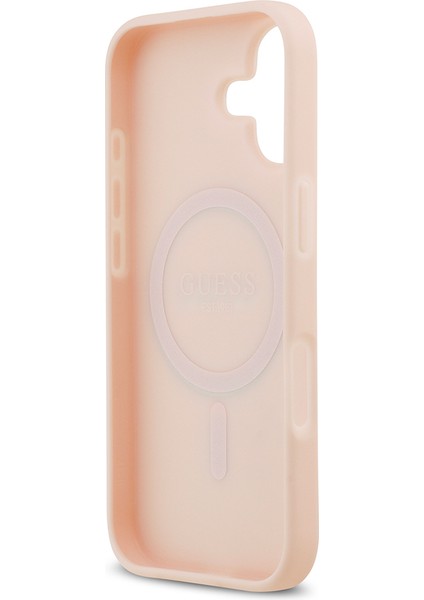 iPhone 17 Uyumlu Kılıf Guess Lisanslı M-Safeli Taneli Çiçek Tasarımlı Metal Yazı Logolu Kapak Pembe