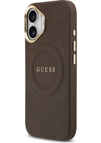 iPhone 17 Uyumlu Kılıf Guess Lisanslı M-Safeli Sıcak Baskılı Yazı Logolu Pu Deri Peony Kahverengi fiyatları