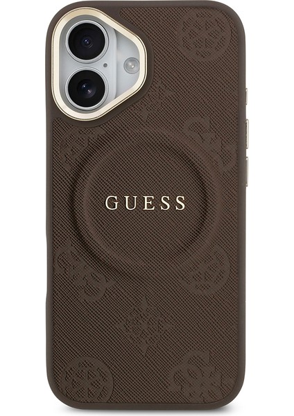 iPhone 17 Uyumlu Kılıf Guess Lisanslı M-Safeli Sıcak Baskılı Yazı Logolu Pu Deri Peony Kahverengi modelleri