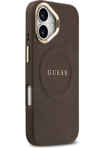 iPhone 17 Uyumlu Kılıf Guess Lisanslı M-Safeli Sıcak Baskılı Yazı Logolu Pu Deri Peony Kahverengi fırsatları