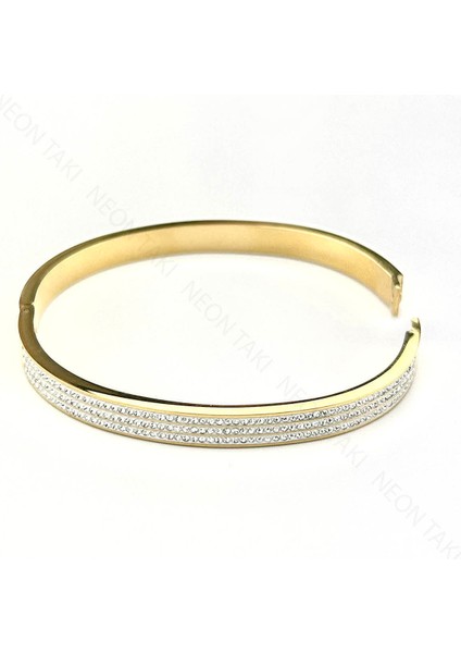 Zirkon Taşlı, Paslanmaz Çelik Kelepçe 185, Altın Rengi fırsatları