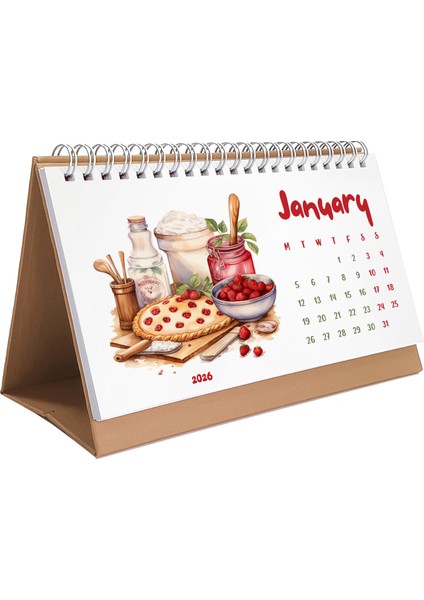 2026 Masa Takvimi, Vintage Fırın ve Mutfak Sanatları Takvimi, 2026 Desk Calendar, Vintage Baking Calendar 2026