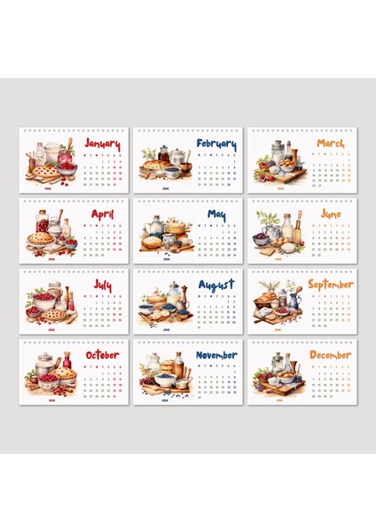2026 Masa Takvimi, Vintage Fırın ve Mutfak Sanatları Takvimi, 2026 Desk Calendar, Vintage Baking Calendar 2026 fiyatları