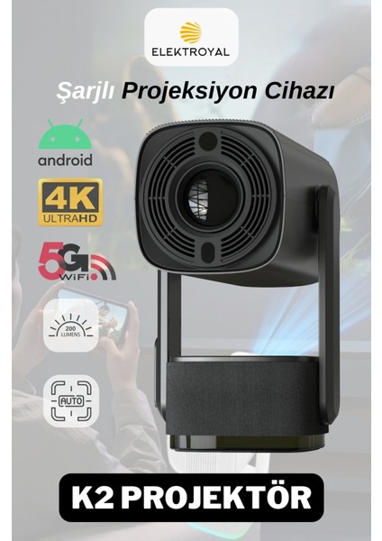 K2 Şarjlı Projeksiyon Cihazı Android Bluetooth Ev Sineması Projektör
