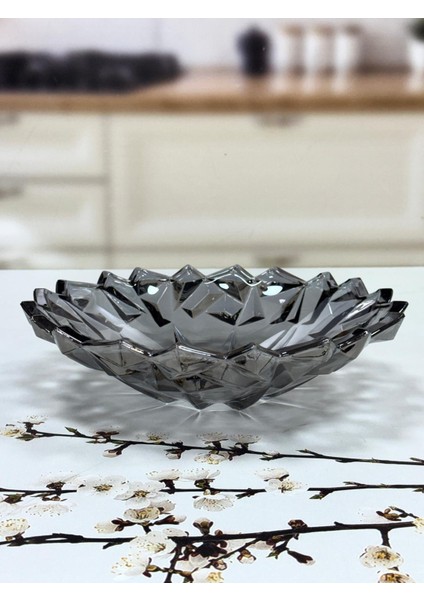 Cam Geniş Model Dekoratif Cam Kase Füme Renk 32 Cm