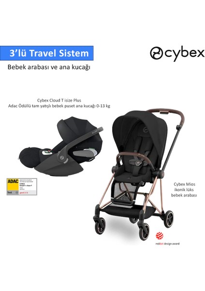 3 Lü Travel Sistem Indirimi Cybex Mios Rose Gold+ Cybex Cloud T Isize Plus + Mios Adaptör