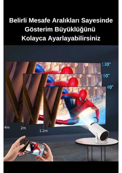 HY300 720P Android Wireless Bluetooth Destekli 180 Derece Dönebilen Projeksiyon Cihazı Beyaz fırsatları