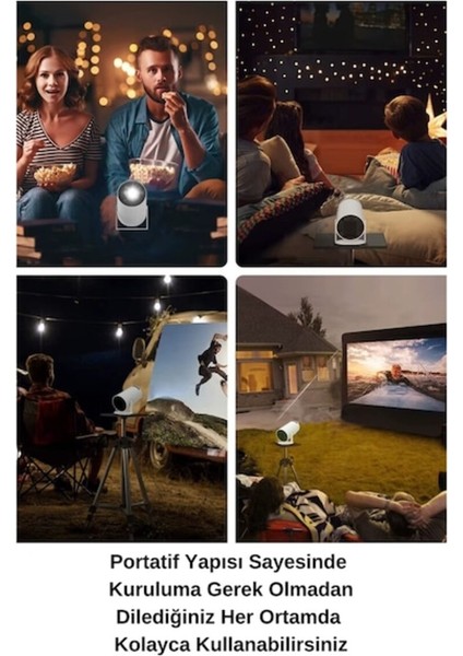 HY300 720P Android Wireless Bluetooth Destekli 180 Derece Dönebilen Projeksiyon Cihazı Beyaz