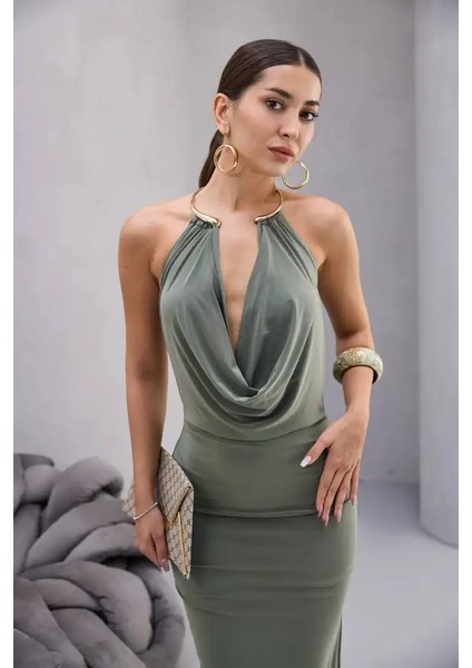 Boyundan Aksesuarlı Degaje Yaka Elbise indirimleri