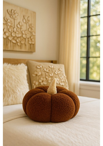 Kahverengi Teddy Dekoratif Balkabağı Kırlent/yastık %100 Doğal