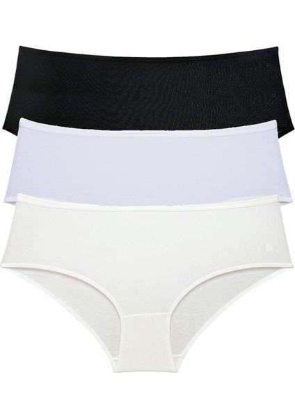 3 Adet Kadın Yüksek Bel Bato Külot Siyah Beyaz Krem modelleri
