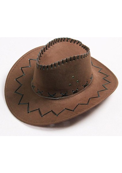 Bağcıklı Yetişkin Boy Nubuk Süet Kovboy Şapkası Koyu Kahve Renk fiyatları