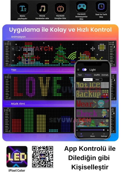 Pixel LED Kumandalı Dijital Dinamik LED Kişiselleştirilebilir Kayan Yazı Ev Ofis Araç Uyumlu LED indirimleri