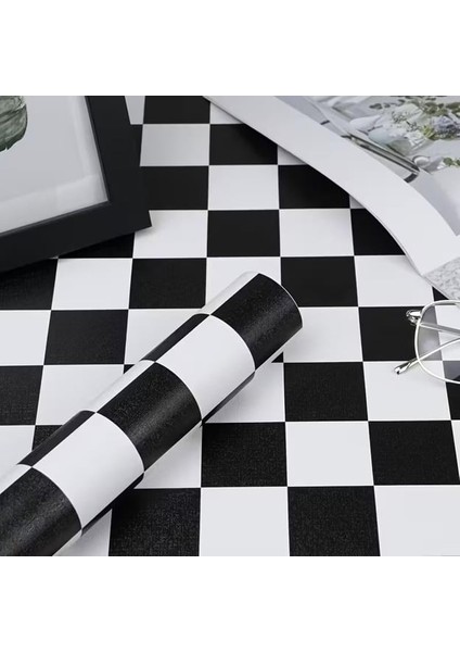 Bien Exclusive (50CM x 2mt), 1 M² cm Siyah Beyaz Kare Dama Yapışkanlı Kaplama Pvc Folyo F-08 modelleri